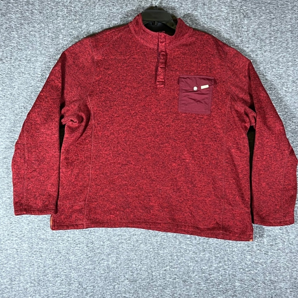 Woolrich XXL Mens Pullover Sweater Red Mock Neck 1/4 Button Up Pocket